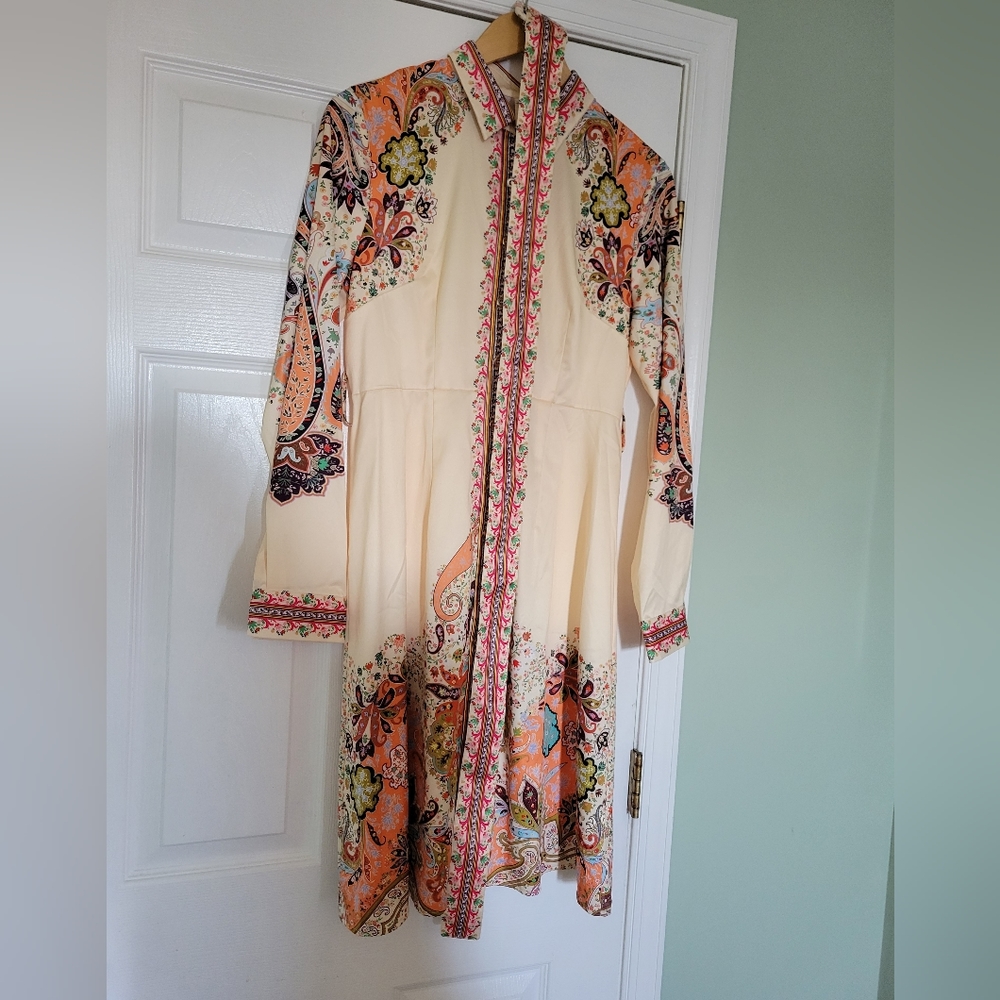 Souk + Sepia Button Belted Boho Western Dresss NWT Paisley Print Designer - Picture 6 of 11